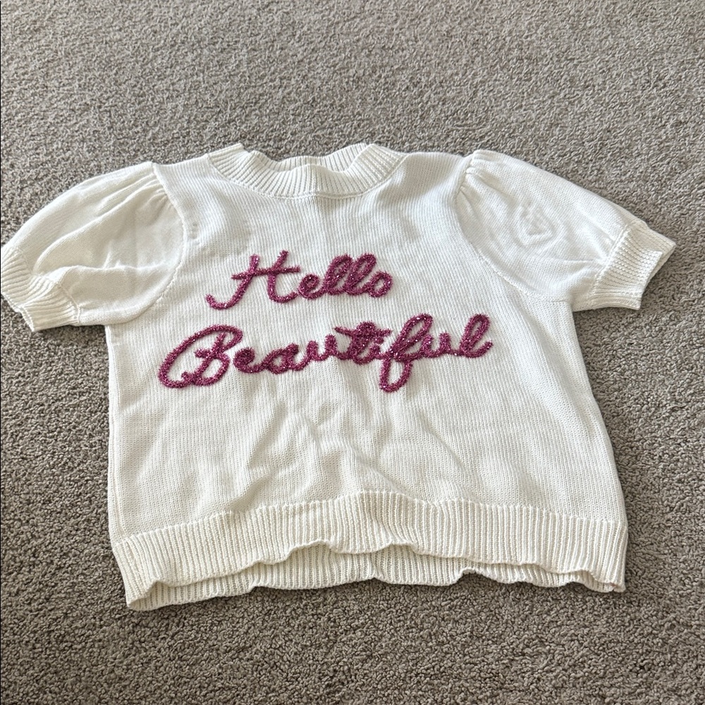 Gilli White Sweater with Pink Script